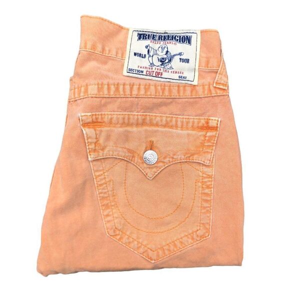 True Religion Jeans Size 32 STRAIGHT CUT OFF Orange - Picture 1 of 9